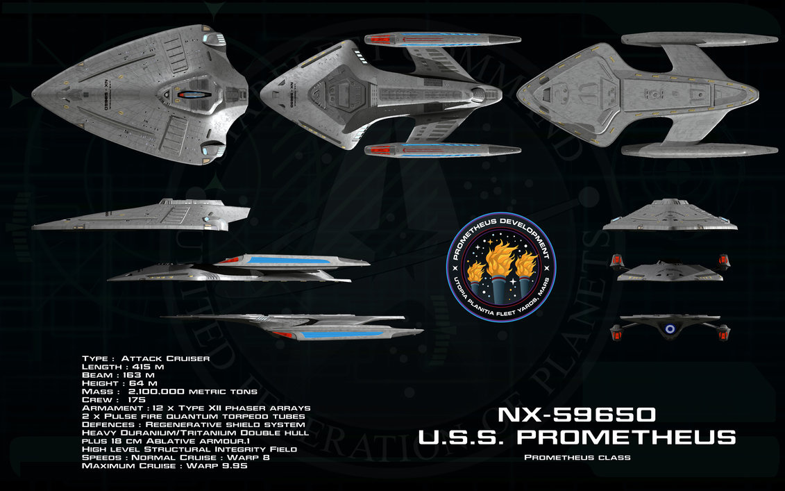 USS Prometheus, NX-59650, demonstrating multi-vector assault mode
