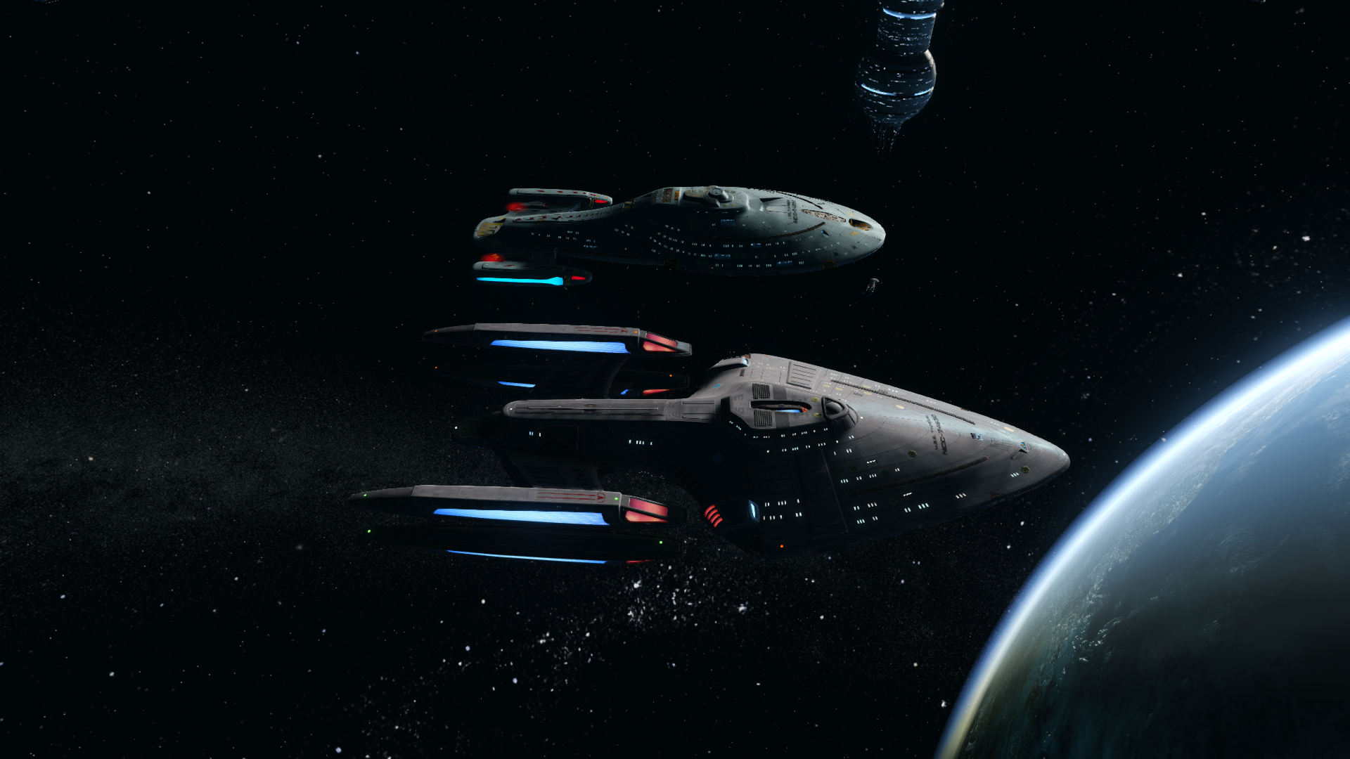 Star Trek Online size comparison of the Typhon and USS Voyager